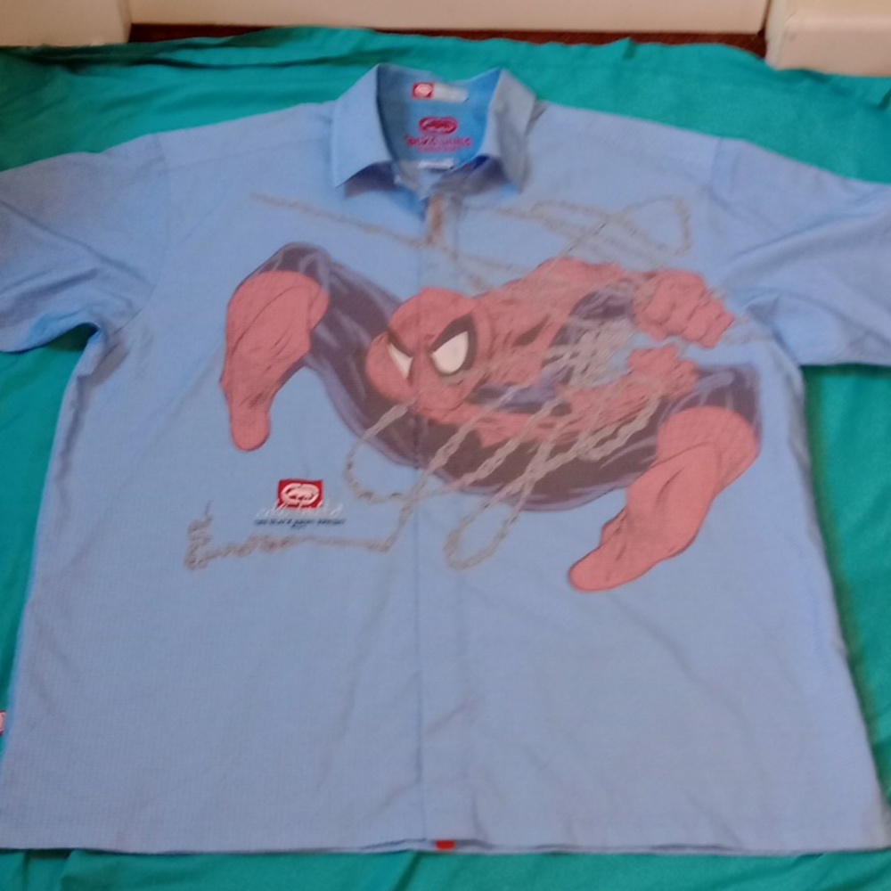 RARE SPIDERMAN ECKO UNLTD. BLUE BUTTON FRONT SHIRT. XXL